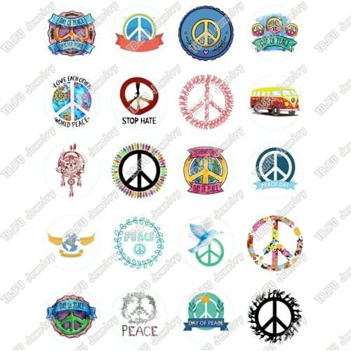 40pcs/lot 10mm 12mm 14mm 16mm Round Peace Sign Pattern Glass Cabochon for DIY Jewelry Making Findings & Components T040