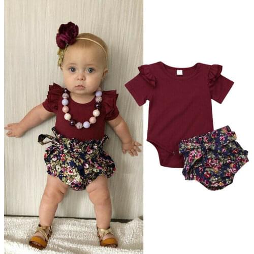 2020 Summer Newborn Infant Clothing Baby Girl Tops Romper Clothes Floral PP Pants Short Sleeve Body Suits Outfits Set