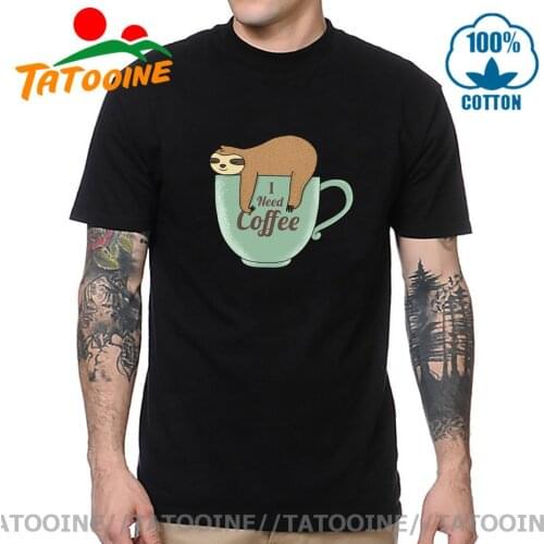 Tatooine Animal Print Cute Sloth No Coffee No Workee T-shirts Funny Sloth Need Coffee T shirt men Sloth Morning Coffee Tee shirt