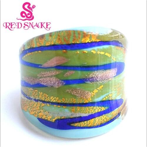 RED SNAKE Fashion Ring Handmade green bottom color with blue line Murano Glass Rings