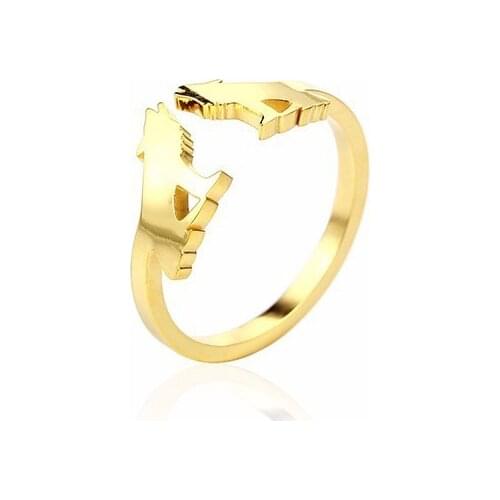 RIR Fashion Stainless Steel Golden Howling Wolf Ring Adjustable Animal Accessories Women Ring Give Her Jewelry Gift