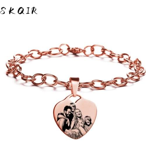 Fashion bracelet custom photo name heart shaped bracelets for women men bracelet stainless steel bracelet charm bracelet jewelry