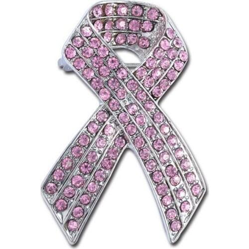 MZC New Fashion Pink Bowknot Broches Pins Crystal Jewelry Rhinestone Alloy Silver Plated Breast cancer Brooches for Women Brosh