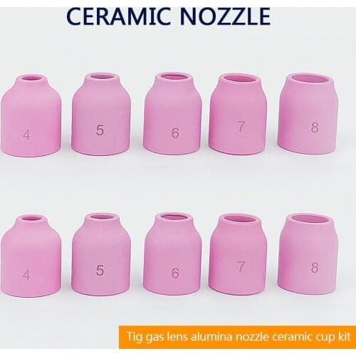 10 pcs TIG Gas Lens Alumina Nozzle Ceramic Cup Kit 53N58#4 53N59#5 53N60#6 53N61#7 53N61S #8 Fit PTA DB SR TIG Welding Torch