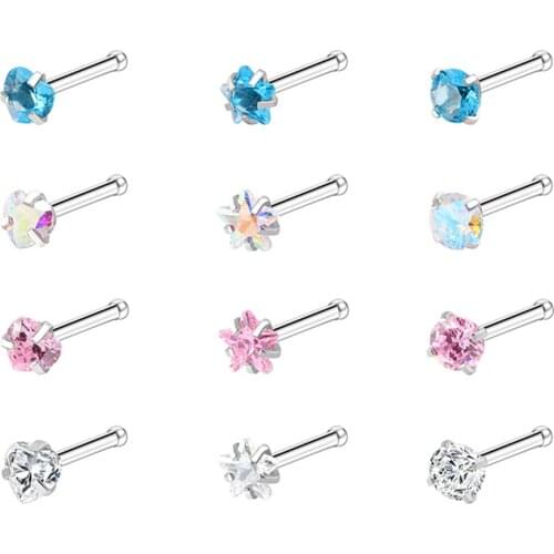 3pcs Fashion Crystal Nose Studs Sets Nose Rings Studs Set Stainless Steel Nose Piercing Screws Nose Septum Ring Piercing Jewelry