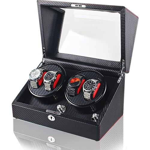 Carbon Fiber Watch Winders For Automatic Watches Mechanical Watch Luxury Wooden Watch Winder Box 4 Seat Automatic Motor Winding