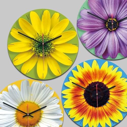 Creative Decor Wall Clock Modern Minimalist Sunflower Printed Wood Clock Kitchen Living Room Home Wall Decoration Clocks