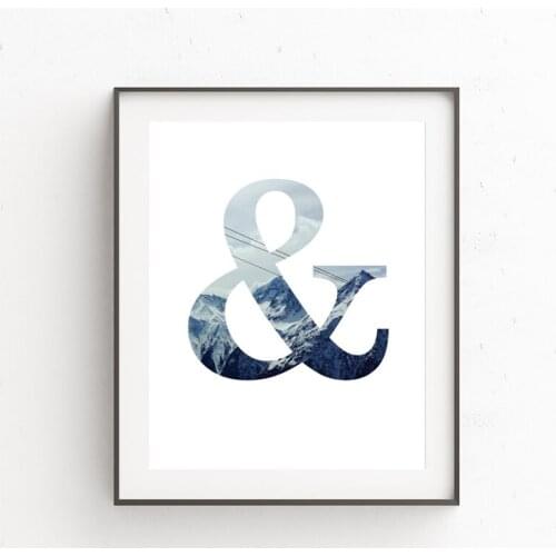 Ampersand Canvas Print Wall Art Decor , Blue Snow Mountain And & Symbol Poster Wall Pictures Living Room Home Decor