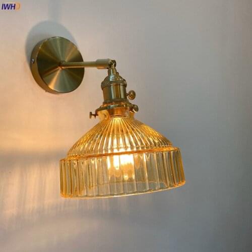 Amber Glass Lampshade Wall Lamp LED E27 Copper Nordic Wall Light Wandlamp Fixtures For Living Room Home Decoration Bar Cafe