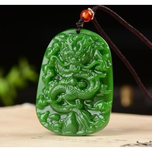 Natural Green Hetian Stone Dragon Carved Jade Pendant Necklace Chinese Jadeite Jewelry Charm Reiki Amulet Gifts for Women Men