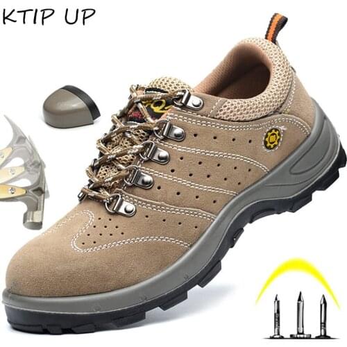 Indestructible Shoes Men Cow Leather Safety Shoes Steel Toe Men Breathable Outdoor Sneakers Work Shoes Protective Men Shoes