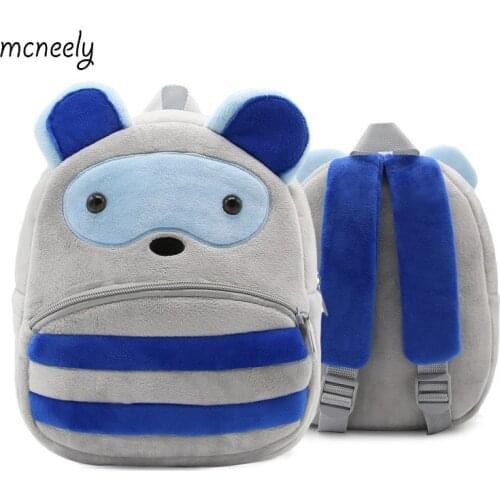 2-4 Years Old Kindergarten Kids Raccoon Backpacks Baby Girls Boys Cute Schoolbag Plush Backpack Children Cartoon School Bags