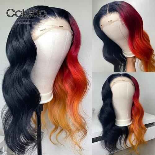 Phoenix Color Loose Wave Lace Front Wig with Baby Hair Half Black Ombre Human Hair Wig Pre Plucked Transparent Lace Wigs COLODO