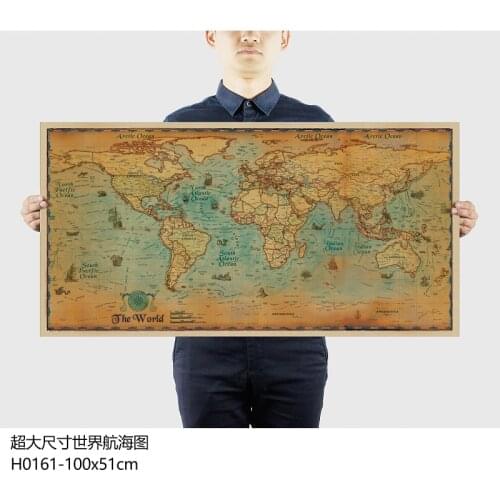 Pc001 Large Retro Nostalgic Paper World Nautical Chart 100x51cm Map Poster Wall Chart Home Decoration Wall Sticker