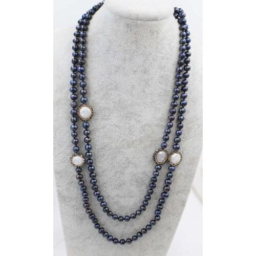 Freshwater pearl black near round necklace 7-8mm and white flat wholesale 45nch FPPJ wholesalegift
