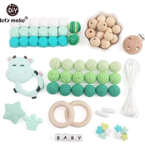 LetS Make Baby Teether Food Grade Silicone Natural Crochet Bead Wooden Ring Teether Necklace Diy Pacifier Chain Nursing Stuff