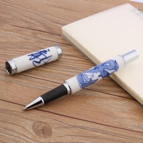 Jinhao 995 Blue and white Silver elegant Traditional Chinese painting ceramic Rollerball Pen