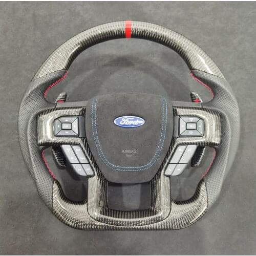 Real Carbon Fiber Steering Wheel Compatible with Ford Raptor F150 with ROUND Top and FLAT Bottom OHC Motors
