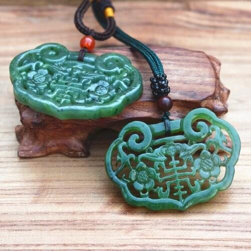 Certificate) Natural Real Green HETIAN Nephrite Pendant Necklace Hollow-out Pendant Gift for Women Jades Jewelry