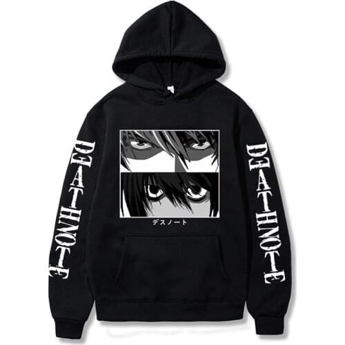Death Note Hoodie Kira L Lawliet Eyes Anime Print Harajuku Pullovers Autumn Winter Long Sleeved Fleece Sweatshirt Unisex Clothes