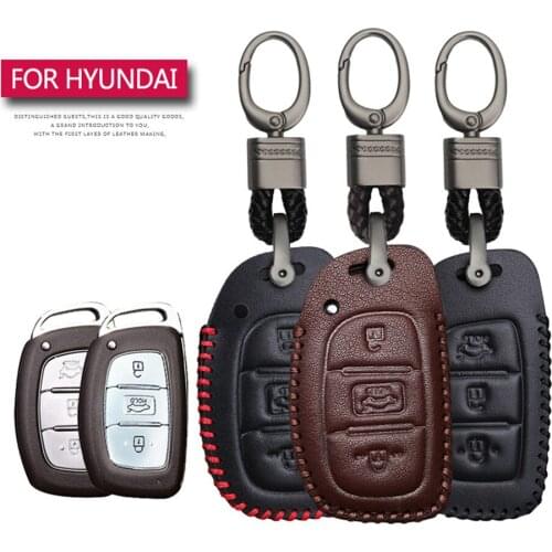 For Hyundai Santa Fe Elantra Solaris I20 I10 I40 IX35 Creta Tucson Getz Car Key Protection Shell Key Case Cover Leather Keyring