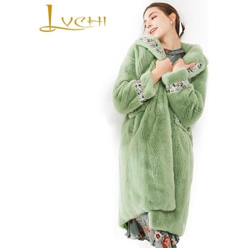 LVCHI Winter2017 Beading Womens Natural Fur Long Sleeve Slim X-Long Mink Coats Imported Crown Velvet Mink Turn-Down Collar Coat