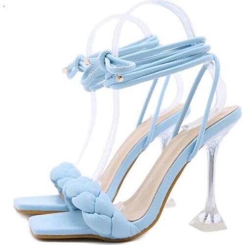 2021 Hot Luxery Shoes Fashion Design Weave Women Sandals Transparent Strange High Heels Ladies Sandals Open Toe Shoes Plus 43