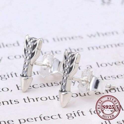 Bewill Real 925 Sterling Silver Earring Shining Arrow Of Love Simple Earrings For Women Wedding Gift Fashion Jewelry