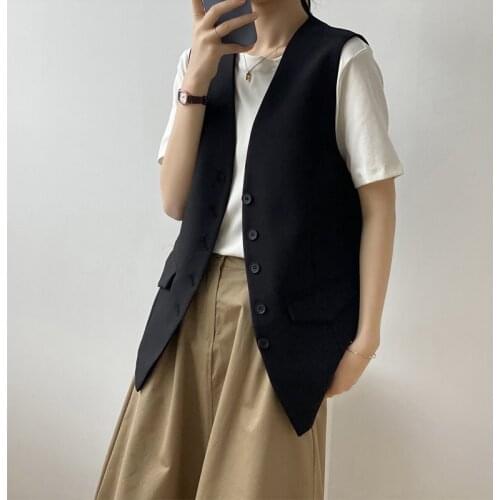 2021 Spring Summer New Korean Loose Sleeveless Single Breasted Vest Coat with Pocket Temperament Suit Solid Vest Female