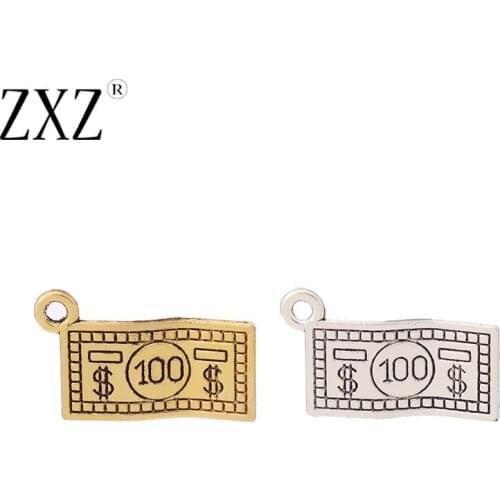 ZXZ 30pcs Tibetan Silver/Gold Tone 100 Dollar Money Charms Pendants 2 Sided for Necklace Bracelet Jewelry Making Findings