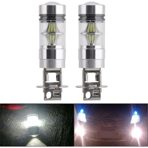 2Pcs H3 100W 20SMD Auto Car Vehicle Bright LED Front Fog Lamp Driving Light Bulb Front Fog Light High Power Driving Lamp Bulbs