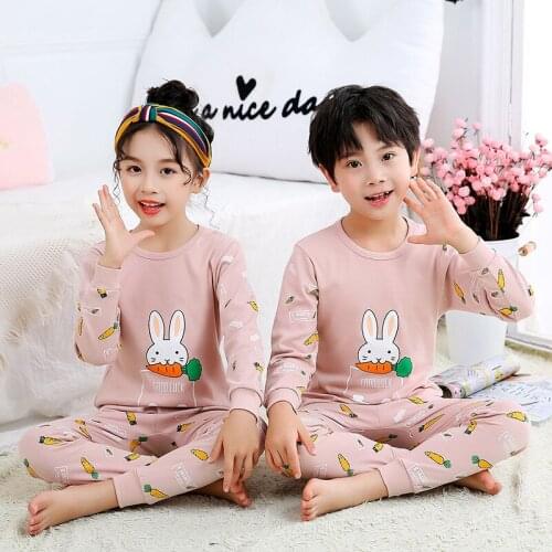 2021 Pajama Sets for Childrens Sleepwear Baby Boys Cotton Pyjama Suits Autumn Winter Teens Girls Cartoon Long Sleeve Nightwear