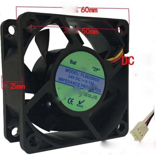 24V DC 60x60x25mm Axial Radiator Fan 4000RPM Dual Ball Bearing Middle Speed