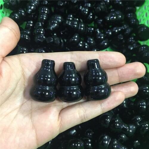 3pcs cute size natural stones and minerals black obsidian calabash figurine healing crystals as DIY pandent or home decoration