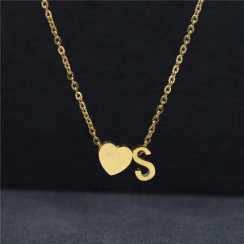 A-Z Charms Christmas Jewelry Stailess Steel Unique Gold Heart Initial Necklace For Women BFF Collier Femme Baby Birthday Gift