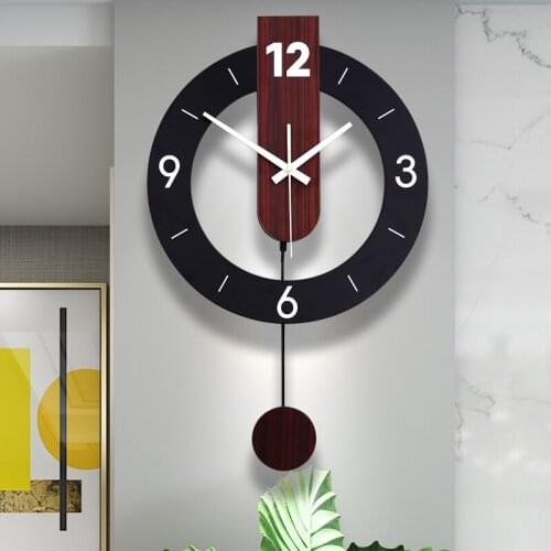 Large Pendulum Wall Clock Wooden Creative Simple Nordic Living Room Wall Clock Silent Reloj Pared Grande Home Decor Clock DA60WC