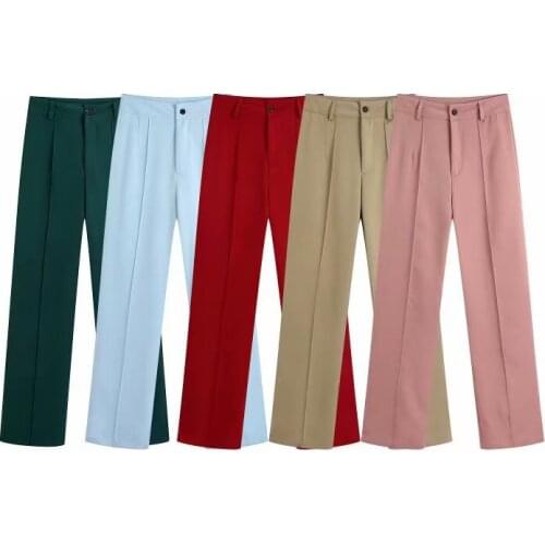 Women pants Vintage High Waist Zipper Fly Chic Fashion Side Pockets Straight Pants Female Trousers formal wear Suit pants Candy