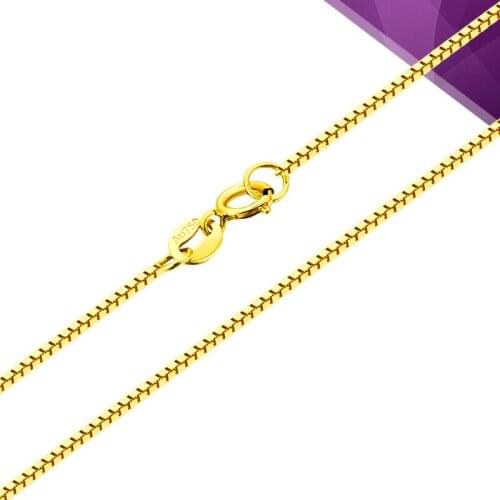 Pure 18K Yellow Gold Necklace Chain AU750 Gold Box Link Chain Necklace