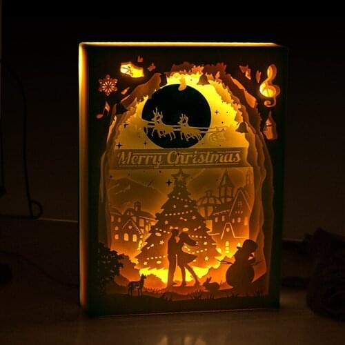 Elegant christmas gift frame paper cut christmas decoration led light frame gift for christmas party