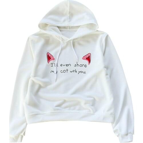 XUANHAO Autmn New Sweatshirt Hoodies Women Cat Letter Printed Kawaii Cute Sweatshirt Harajuku Pullovers Sudaderas Mujer