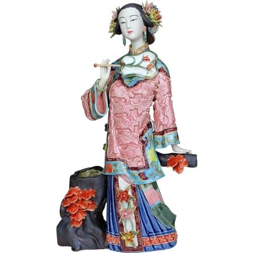 Chinese Shiwan Art Pottery Handmade Ceramic Four Late Autumn Classical Lady Figurine Statue Sculpture Collectible Gifts X3267