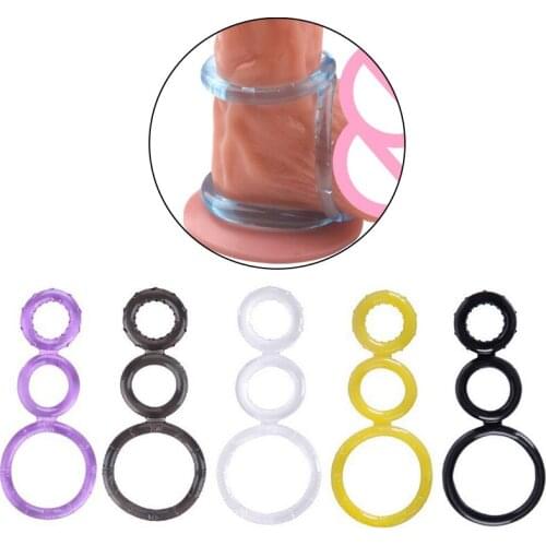 Male sex delay ring Triple 3 Lock Ring On Cock Scrotum Lock Ring Soft Silicone Penis Ring Scrotum bondage ring Sex Toys for Men