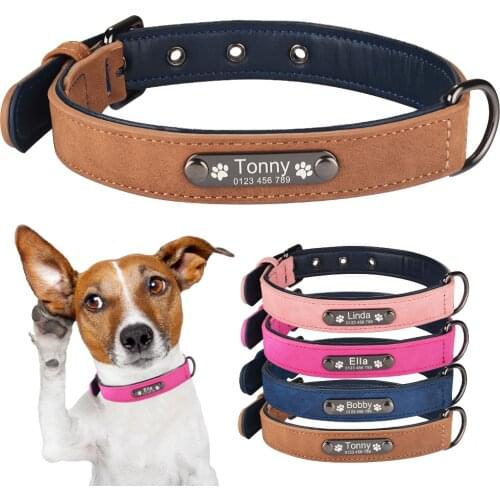 Leather Personalized Dog Collars Customized Pet Dog Collar with Id Tags Adjustable Size for Large Medium Small Dog Puppies