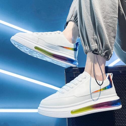 Men White Dazzle Colour Air Cushion Casual Flats Platform Punk Rock Shoes Zapatos Hombre Sports Walking Office Sneakers