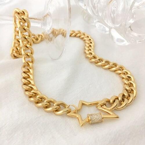 Monlansher Gold Color Cuban Chain Choker Necklace Hot Star Carabiner Pendant Necklace for Women Minimalist Necklace 2020 Jewelry