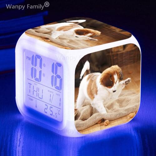 2020 New Labrador Pet dog Alarm Clocks 7 Color Glowing Digital Alarm Clock Kids room Multifunction Touch Sensin Electronic clock