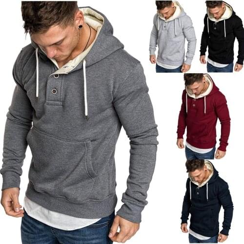 Spring Autumn New Style hoodie Men Fashion Neckline Button Decoration Hooded Fleece outwear Men