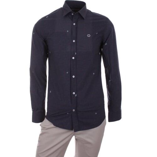 Gentilbay Mens Tortoise Printed Cotton Navy Fabric Slimfit Long-Sleeve Sport Classic DC1027 Shirt