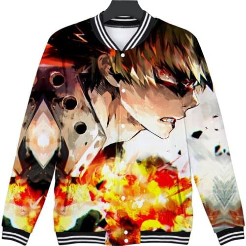 Anime 3D Print Zip Up Baseball Outerwear Winter Bomber Jacket College Baseball Jacket Men Hoodie Sweatshirts