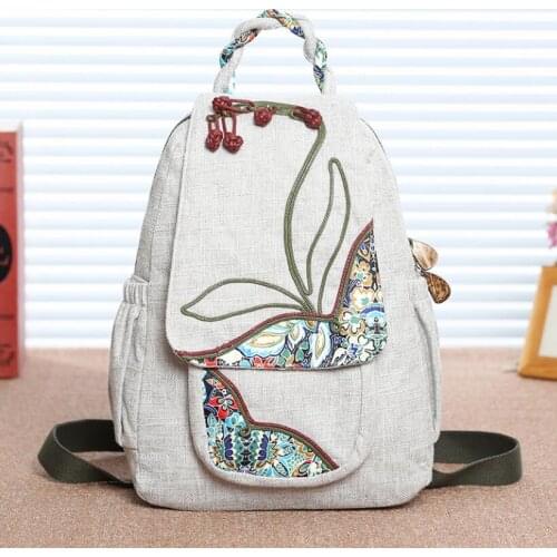 2021 The new national girl backpack canvas mini backpack literary fan travel bag personality bag personality